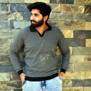 Grey Ribbed Full-Sleeve Polo Shirt