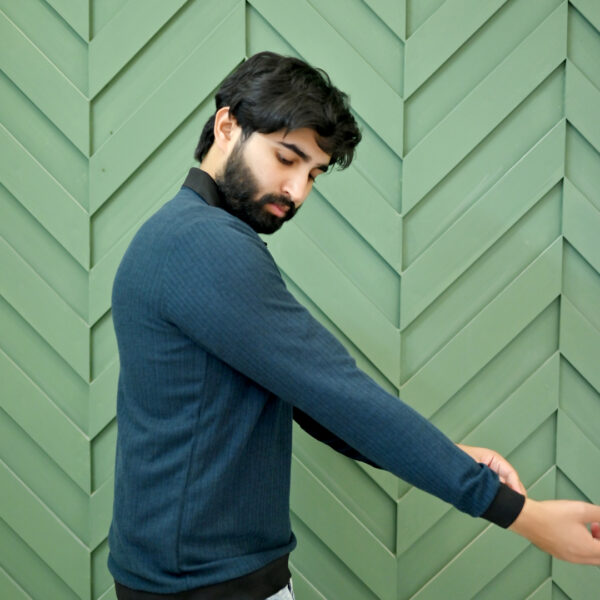 Navy blue Ribbed Full-Sleeve Polo Shirt